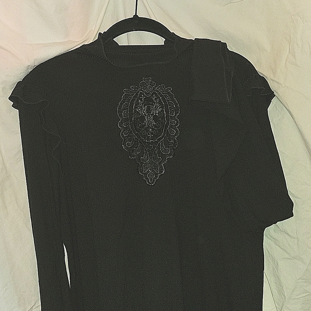 Killstar black, mockneck, Bell sleeve, ribbed bodycon top, size XXL.